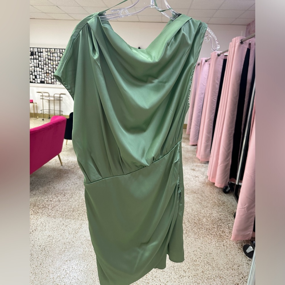 Green Cowl Neck Sheath Mini Dress